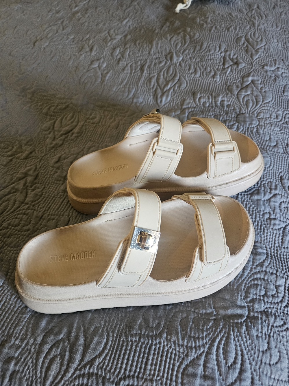 Steve Madden Ivory Platform Double-Strap Slide Sandals